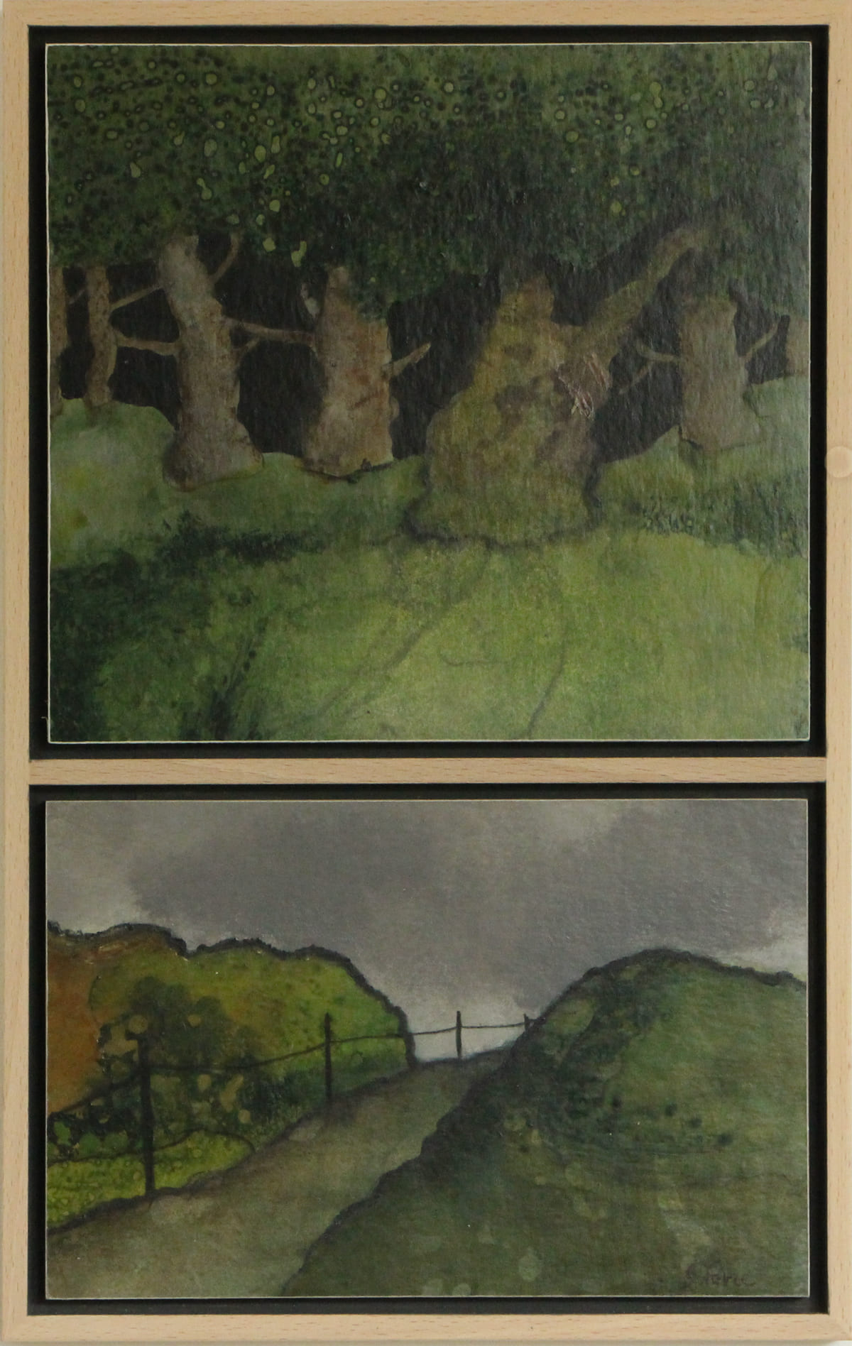 Le chemain dans la forêt / diptyque - Peinture  de Sophie Favre