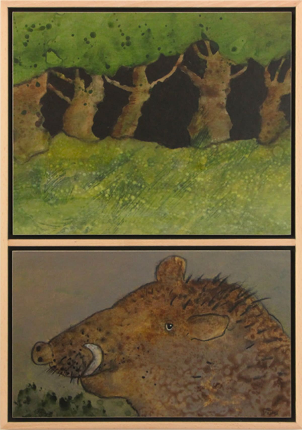 Le sanglier dans la forêt / Diptyque - Peinture  de Sophie Favre